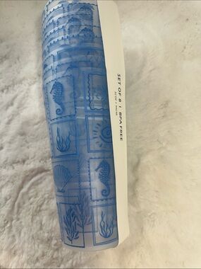 Set of 8  coastal-themed blue stamp pattern plastic tumblers